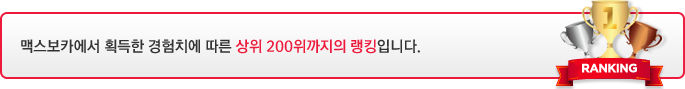 맥스보카에서 획득한 경험치에 따른 상위 200위까지의 랭킹입니다.